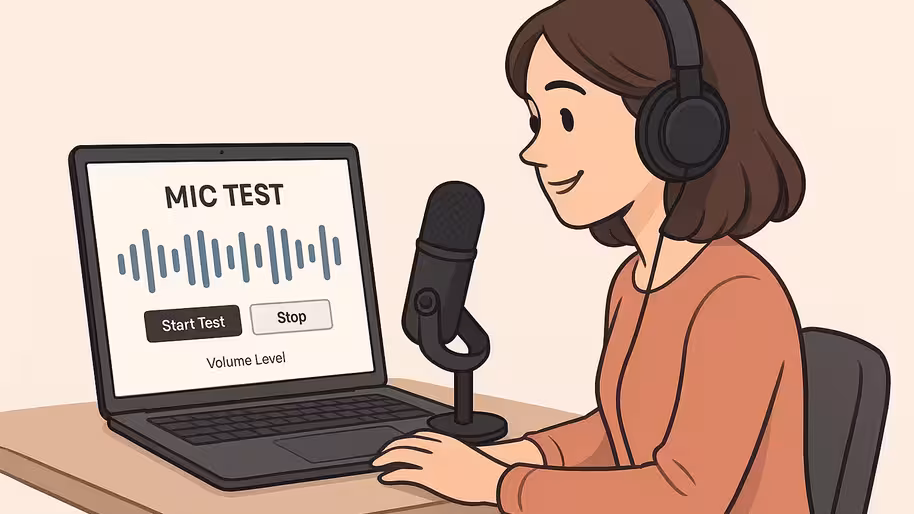 A woman testing her microphone